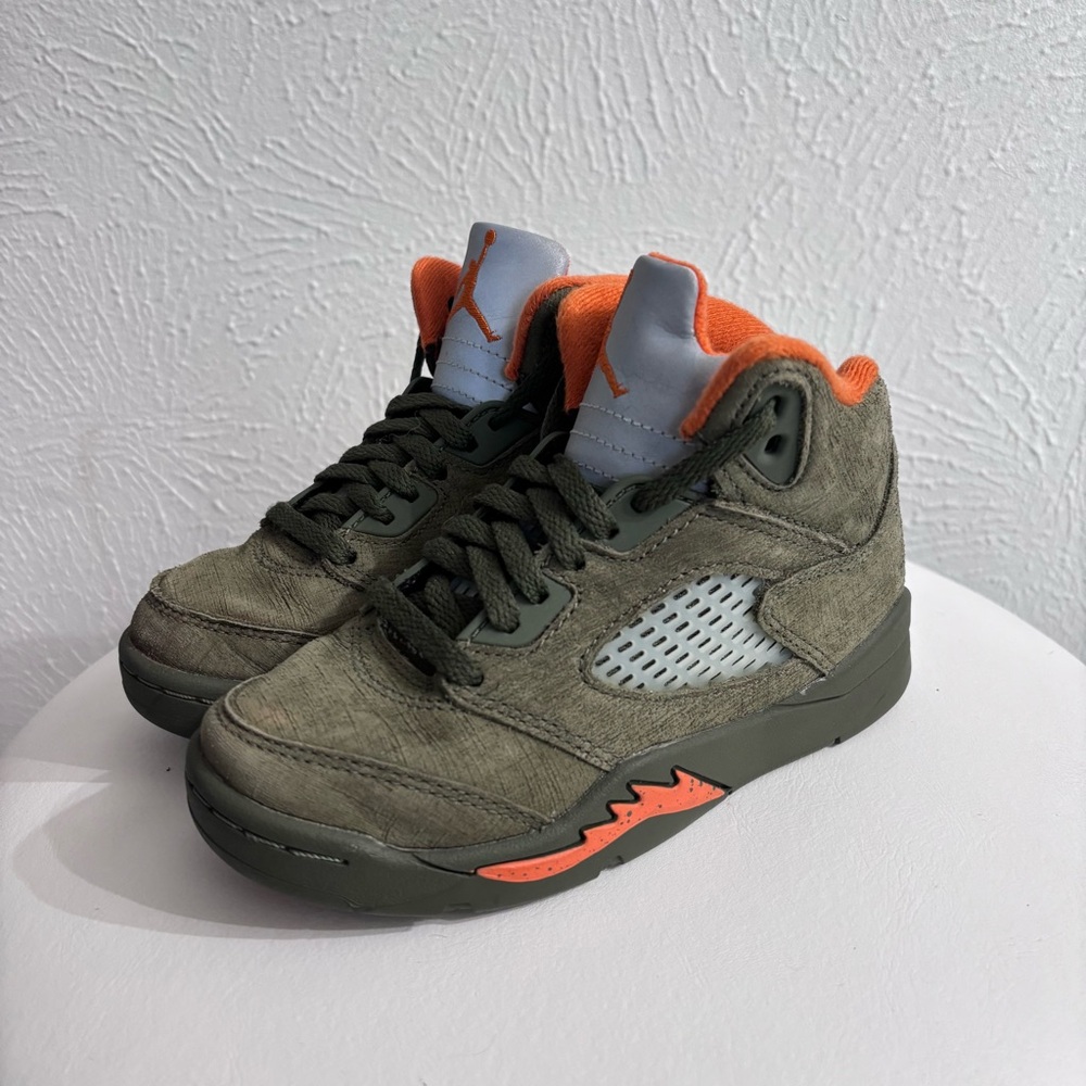 Jordan Kids' Olive Green and Orange Sneakers, Size 11c